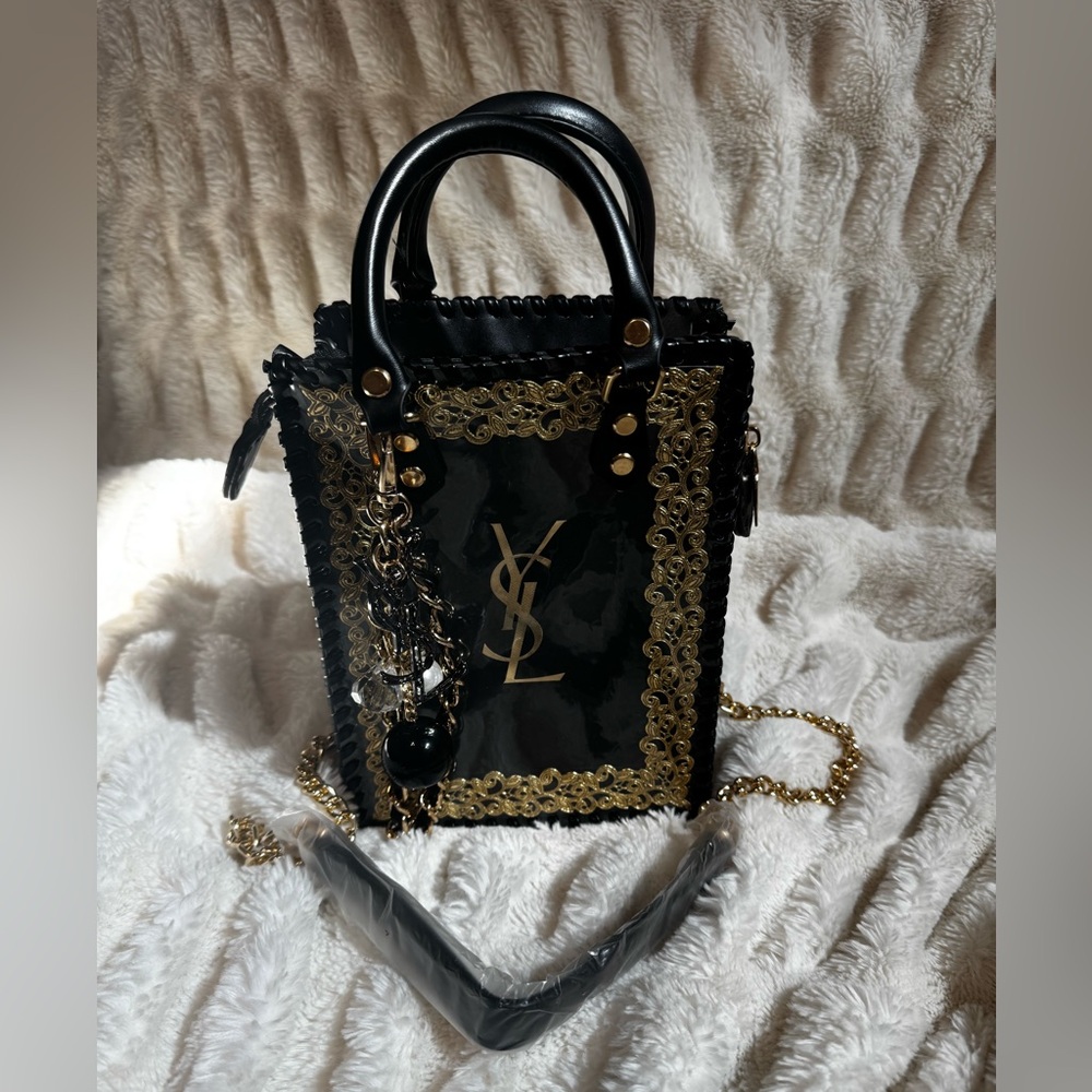 Handmade Upcycled Black and Gold Mini Bag - Picture 2 of 5